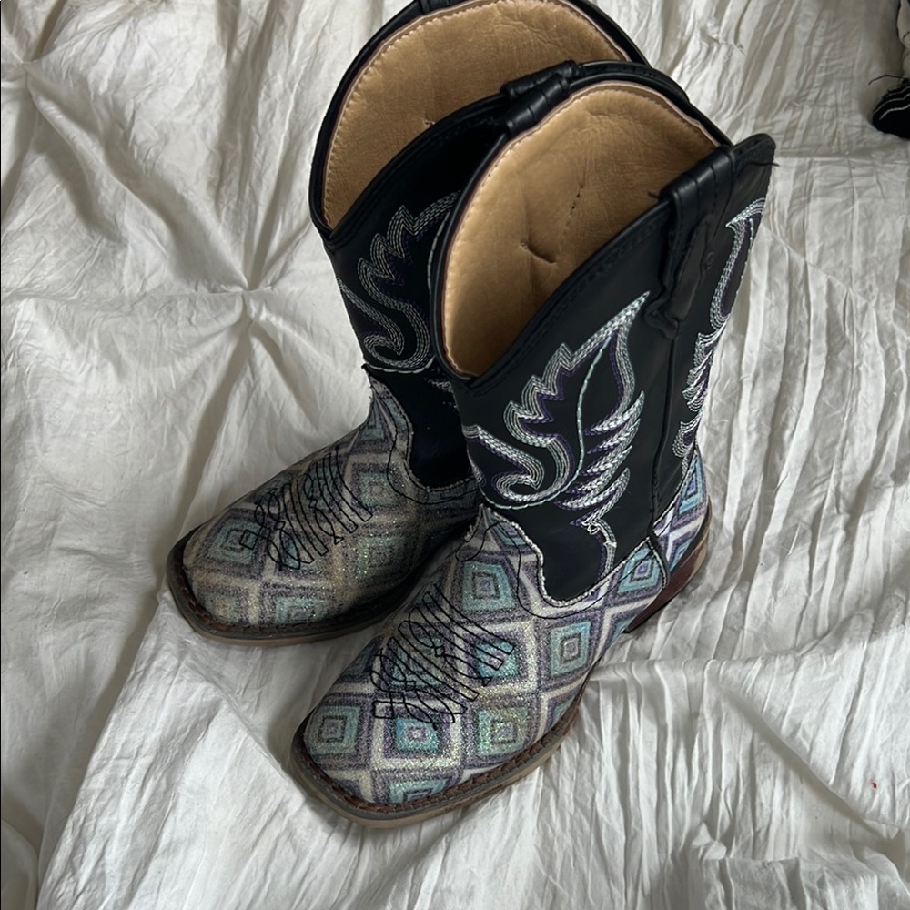 Black and Multicolor Western Boots